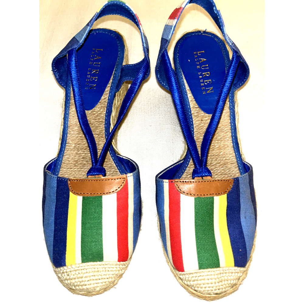 Lauren Ralph Lauren Blue Multicolor Striped Espadrille Sandals